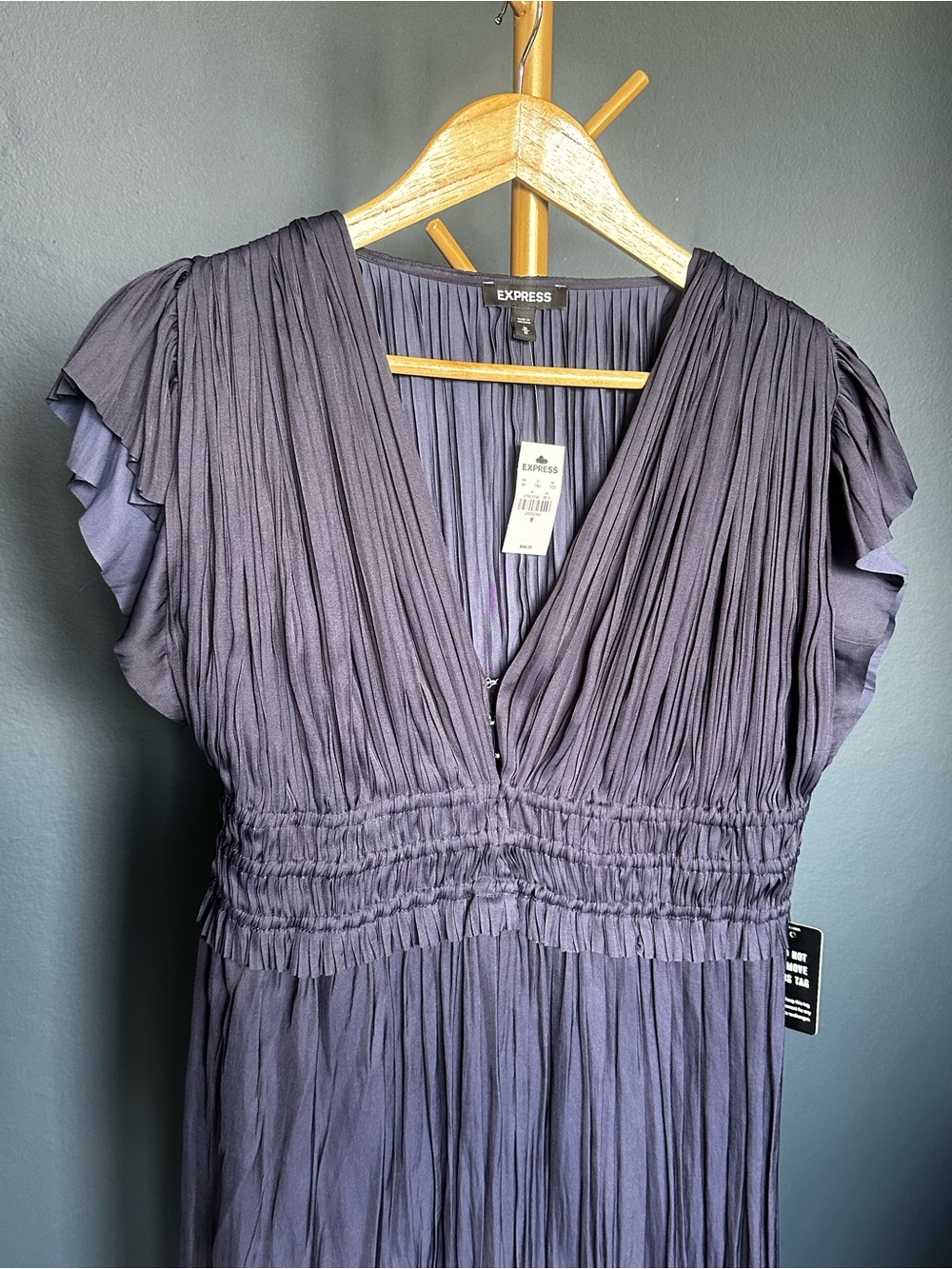 Express Navy Blue Silky V-Neck Midi Summer Dress